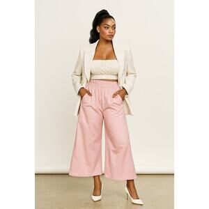 Taylor J Cotton Culotte Pants Pink Elastic‎ Waist Wide Leg S NWT